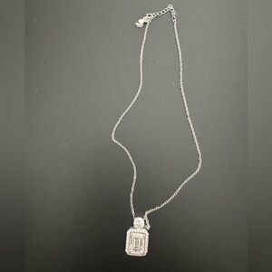 Silver Crystal Emerald-Cut Pendant Necklace